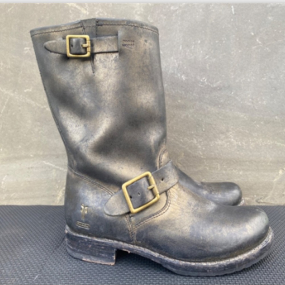 FRYE AND CO. Black Ankle Boots with Gold Buckles